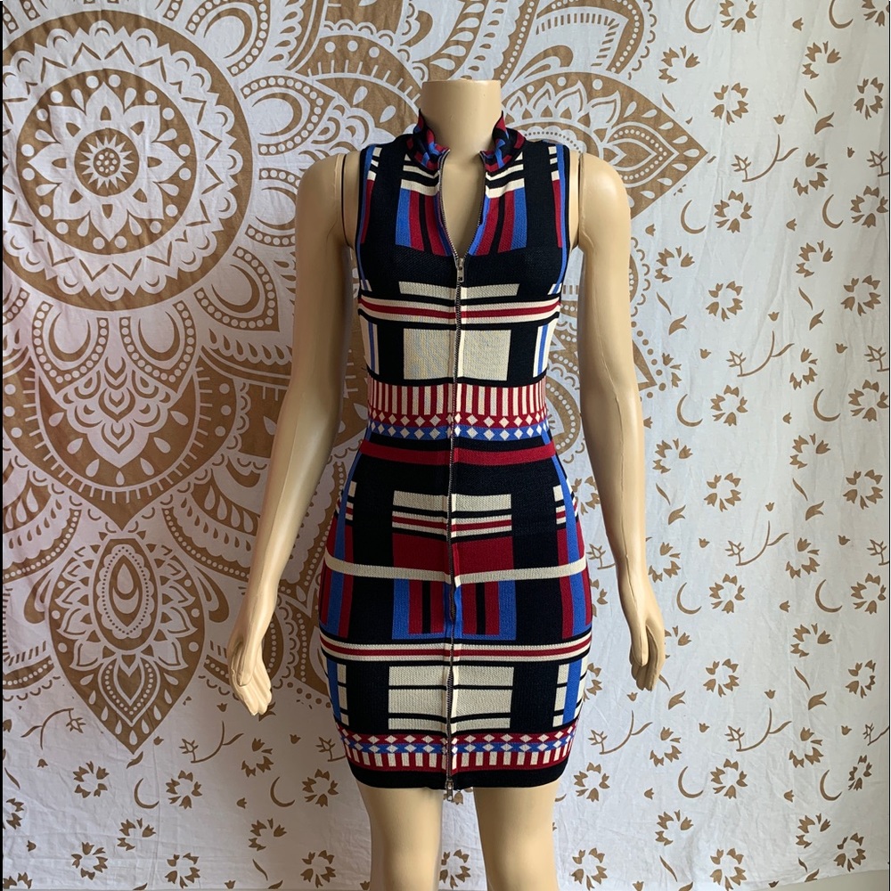 Multi Color Zip Up Mini Dress